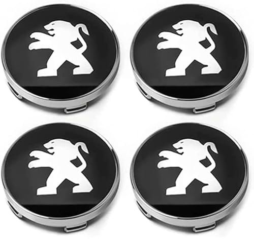 4 Piece Voiture Cache Moyeu pour Peugeot 56mm 60mm Jante Capuchons Centre Roue Capuchons de Moyeu Central de Roue Couvercle de Moyeu,56MM-Black