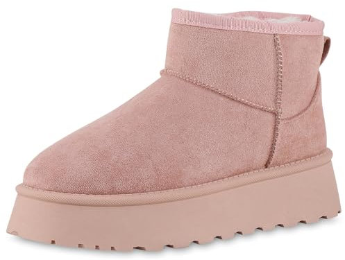 VAN HILL Damen Warm Gefütterte Plateau Boots Profil-Sohle Plateau-Schuhe 213944 Rosa 38
