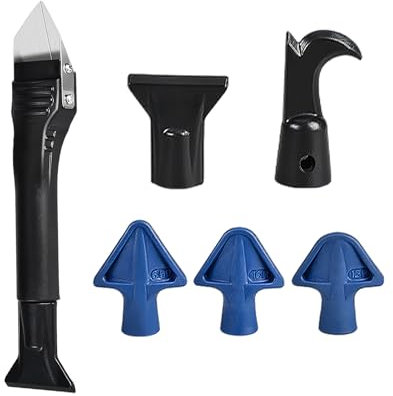 JTMKYO Juego combinado de 6 piezas de limpieza de costuras y rasqueta, 1 rasqueta de pegamento de doble cara, de plástico, con 6 cabezales de pegamento, reutilizable, para la reparación de paredes