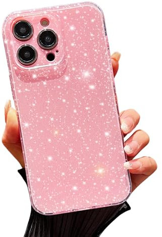 FABSPARK Case for iPhone 15,Super Cute Vibrant Neon Glitter Shiny Bling Sparkly Glossy Girly Case,Shockproof Slim Camera Protection for iPhone 15 6.1 Inch,Pink