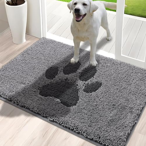 Oiilores Schmutzfangmatte für den Innenbereich, 85 x 150 cm, rutschfester, waschbarer Teppich, Low-Profile-Innenfußmatten für den Eingang, super saugfähige Hundematten für schlammige Pfoten, Grau