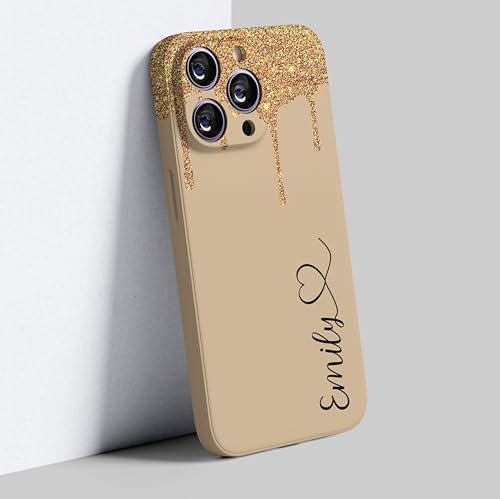 EKAM Personalised Phone Case for iPhone 14 Pro - Marble Glitter Fully 3D Printed Fashion Stylish Custom Name With Heart Shockproof TPU Bumper back Cover (Gold, iPhone 14 Pro)