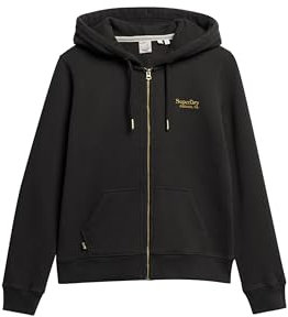 Superdry Damen Essential Kapuzenjacke mit Logo Bison Schwarz 38