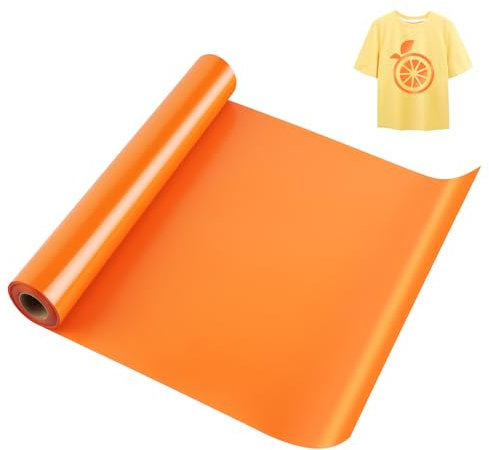 KEWUZY Lámina para plóter textil naranja, 30,5 cm × 5 m, vinilo de transferencia térmica, lámina de transferencia, lámina flexible para plancha, prensa caliente, camisetas y más telas, patrón DIY