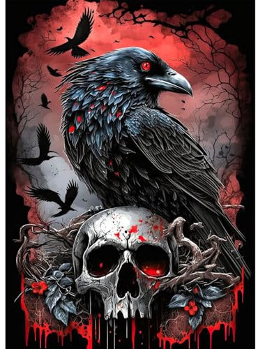 QENSPE Diamond Painting Halloween 5D Diamant Komplett, Krähe Diamant Painting Set für Erwachsene, Schädel Diamond Art Malerei DIY Diamant Kunst Handwerk für Anfänger Wand Dekor 30x40 cm