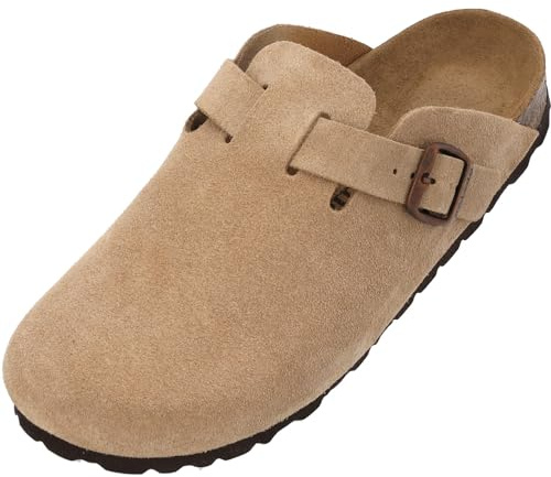 Palado Clogs Damen Kiel Premium Leather - bequeme Pantoletten Made in Spain - elegante Hausschuhe mit Kork-Fußbett - modische Sommerschuhe Beige UK6 - EU39