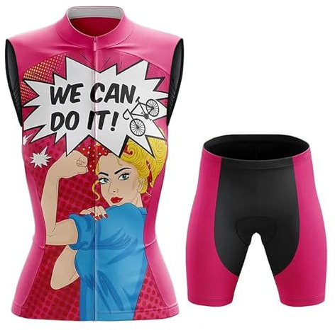 Abbigliamento Ciclismo Donna Completo Bici MTB Estivo,Maglia Ciclista Maglietta da Ciclo Senza Maniche Gilet e Pantaloncini Shorts con 19D Gel Imbottiti,Tuta Bicicletta Sleeveless Asciugatura Rapida