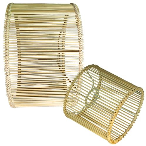 Osasy Modern rund lampenschirm Set,Stil Natürlicher Bambus (H 30+H16) cm, E27 Fassung,Ersatz Lampenschirme für Stehlampe, Hängelampe,Tischlampe