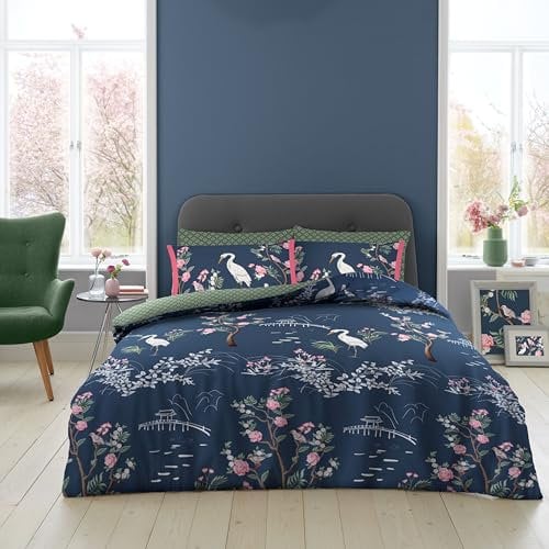 GC GAVENO CAVAILIA Floral Quilt Cover King Size Bed Set, Reversible Duvet Cover Bedding Sets (230x220 cm), Polycotton Soft Bed Linen, Blue, Maki