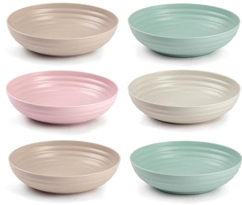 Tradineur - Pack de 6 Platos hondos - Fabricado en Plástico - Apto para uso alimenticio, Microondas y Congelador - Ø 22 x 5,4 cm - Color Pastel Surtido