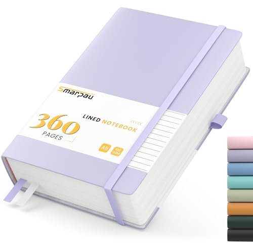Smarpau A5 Lined Notebook - Leather Journals Notebook with 360 Pages 100GSM No Bleed Paper, Thick College Ruled Notepad Journal for Office School Work Women Men, 14.5 x 21cm - Purple