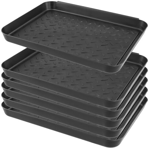 CHEUKYIU 6 bandejas de plástico para escurrir zapatos, 35 x 27,5 x 3 cm, color negro, bandeja multifuncional para zapatos con textura