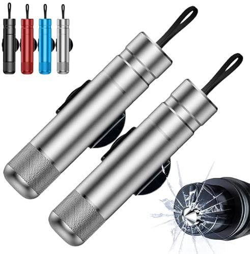 senmew Martillo Rompe Cristales Coche, Rompe Cristales Y Cinturones, Rompe Cristales Coche, Corta Cinturones Rompe Cristales, Romper Cristal Coche Y Cinturon, Mantenerte A Salvo (2*Plata)