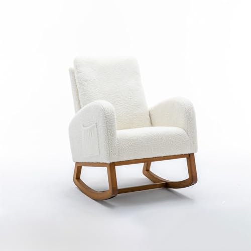 JOROBURO Gepolsterter Schaukelstuhl, bequemer Kinderzimmer-Stuhl mit Seitentasche, Schaukelstuhl für Wohnzimmer, Hotel, Schlafzimmer, Babyzimmer