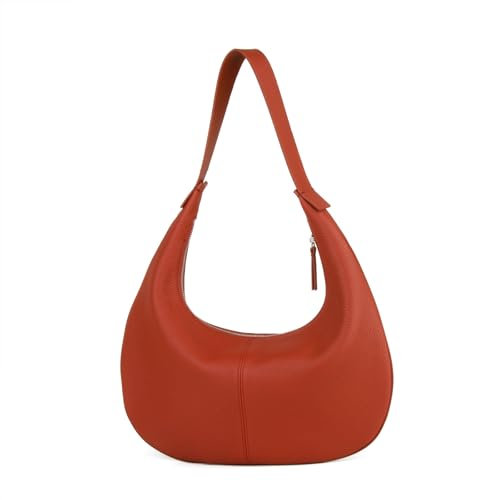 DONNAIN Hobo Bag Leder, Lederhandtasche Damen Echtleder, stylisch Halbmond Tasche, Shopper Leder, Ledertasche Damen Echtleder, Bags for women, Beuteltasche, Pumpkin Orange