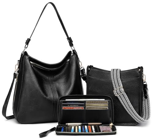 Handtasche Damen 3-teiliges Set PU Leder Umhängetaschen Crossbody Hobo-Tasche mit Damengeldbörse 2 Verstellbaren Trägern