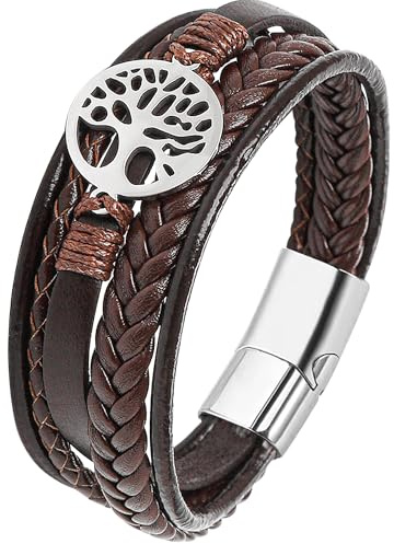 JUZICHEN Bracelet Homme, Bracelet cuir pour hommes, Bracelets Croix Vie Viking Arbre De Vie, Brun Noire Bracelets crucifixion Homme
