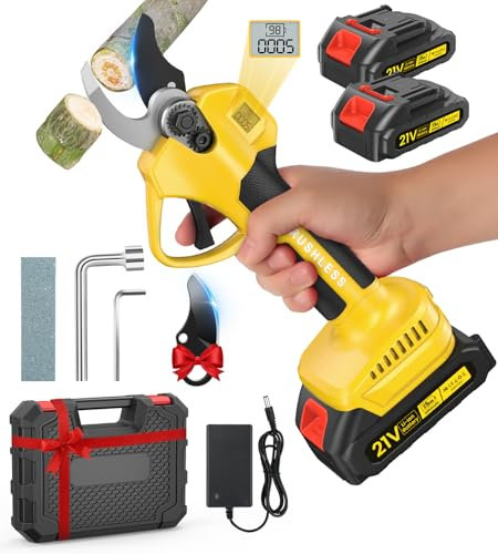 Akku Astschere, Kabellose Elektrische Gartenschere 35mm mit LCD-Display&SK7 Klingen,1000W Bürstenloser Motor, Akku Gartenschere mit 2000 mAh * 2 Wiederaufladbaren Batterien für Gartenbaumscherenzweige