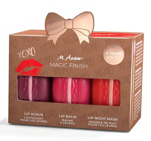 M. Asam MAGIC FINISH Intensive Lip Care Set Kiss Edition(3 x 8,5 g), Lippenpflege Set mit Lip Scrub, Lip Balm & Lip Mask, Beauty-Geschenkset Mit Mini Spatel, Pflege für geschmeidige Lippen