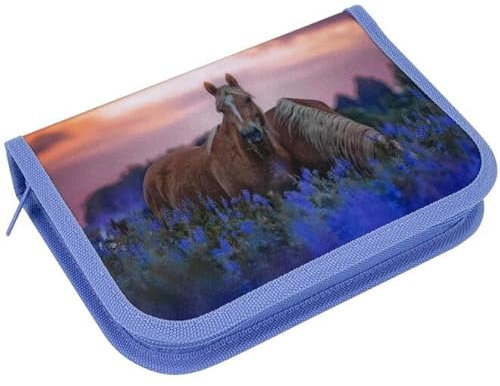 STYLEX 47350 - Schüleretui Pferde, 2 Laschen, mit 50 Teilen gefüllt, Design: Pferde