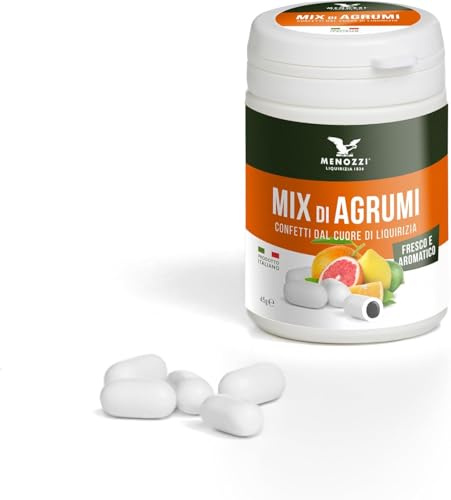 Menozzi Liquirizia 1836 - Bundle da 3 Confetti al gusto mix di agrumi con anima di liquirizia in barattolo. - 45g x 3 - Made in Italy