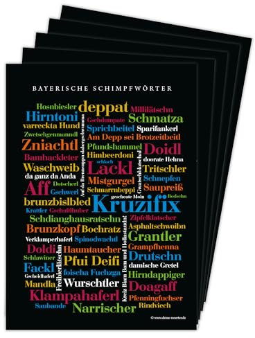 Deine Wörter Postkartenset - 5 Postkarten mit Bayerischen Schimpfwörtern, einzigartiges Souvenir aus Bayern und kreative Geschenkidee - DIN A6