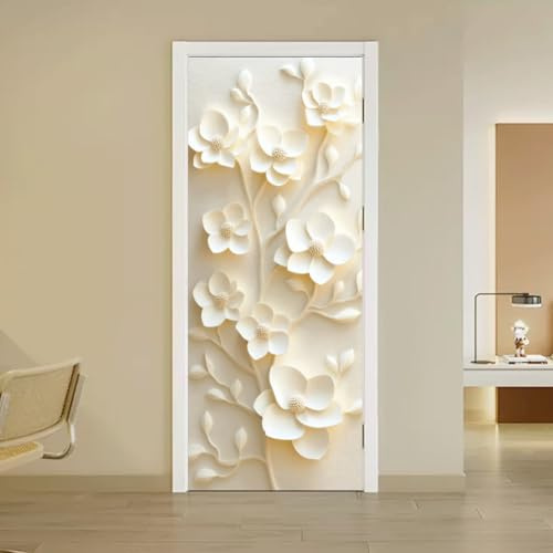 arricraft 2 Sheets Flower Theme Self-Adhesive Door Sticker, 80cmx200cm/31.5x78.7inch 3D Flower Door Murals Stickers PVC Removable Wallpaper Decoration for Bedrooms ​Living Room