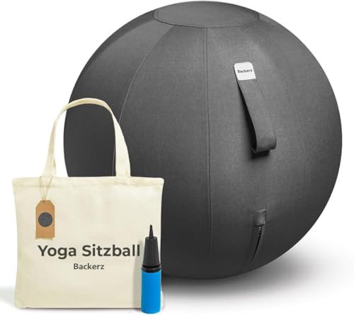 Backerz Sitzball 55 cm - Ergonomische Sitzmöbel für Büro und Heimbüro - Langlebiger Stoff, Gymnastikball - Fitness-Ball, Ballstuhl mit Ballauflage - Waschbarer Leinenbezug - Schwarz