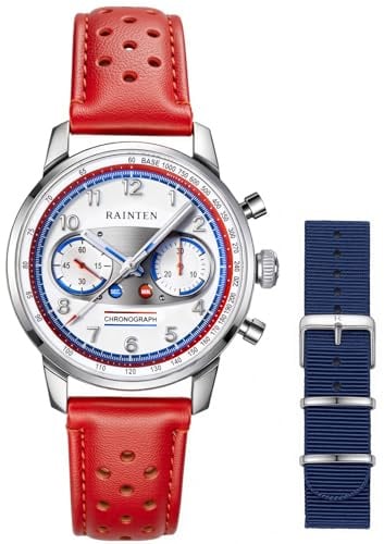 RAINTEN Chronograph Watch, Mechanical for Men, Case 40mm, Seagull St19 | Seagull ST19, Manual Wind Movement, Quick - Release Leather and Nylon Straps