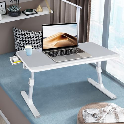 HUOLE Lapdesk Betttisch für Laptop, verstellbar, in Höhe und Winkel, faltbar, neigbar, für Sofa/Büro/Boden, 60 x 40 x 27 – 40 cm (Tischlampe), grau