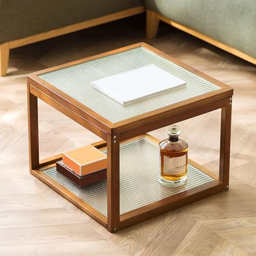 forestalk Petite table basse en verre vintage du milieu du siècle, lot de 2 tables basses gigognes à rangement ouvert, assemblage facile pour les petits espaces, la maison, le bureau (taille : 50 x 50