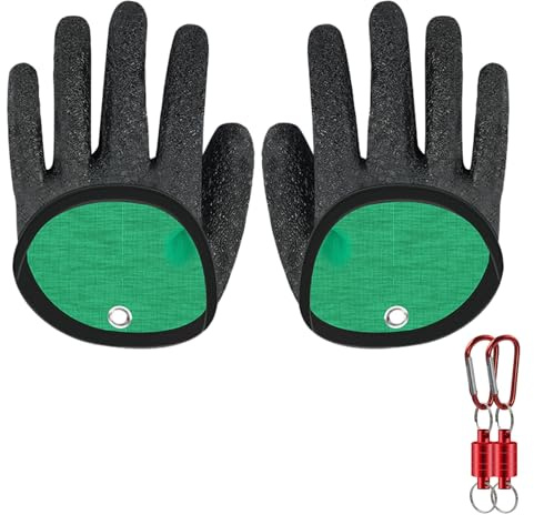 oupados 2 Stücke Stichfeste Bissfest Wasserdicht Angelhandschuh, Angelhandschuhe mit 2 Stück Magnetverschluss Anti-Schnitt Rutschfesten Handschuh für Den Sicheren Umgang mit Hecht Wels Zander