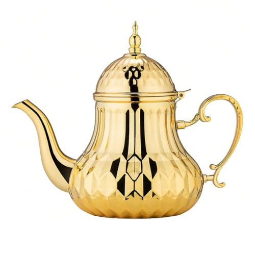 Teiera marocchina da 1,4 l, stile arabo, in acciaio inox, stile marocchino, tradizionale, religioso (oro)