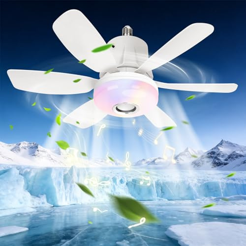 GREAT JACOB Ventilador de Techo con Luz Silencioso E27, LED Regulable y brillo ajustables, Con altavoces, función RGB, 6 Aspas de ventilador desmontables