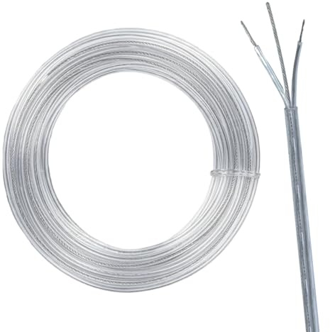 Fil électrique transparent à 2 conducteurs avec noyau en acier, cordon de lampe transparent pour éclairage DIY, 0, 75 mm², câble à 2 fils pour décorations suspendues, 5 m