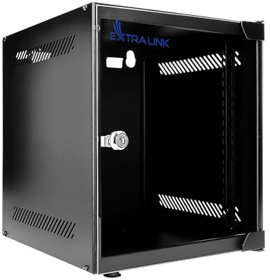 Extralink Netzwerkschrank 10 Zoll 6HE - Serverschrank 310 mm Tiefe - Stand- oder Wandmontage, Traglast 30 kg, 180° Öffnung, Schwarz – ideal für Heimnetzwerk & IT-Geräte
