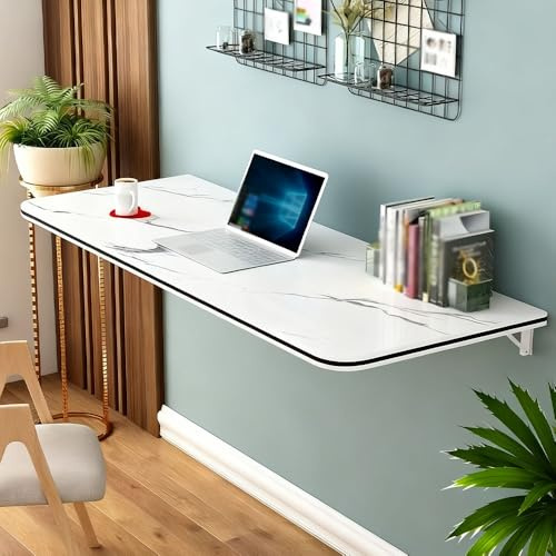Wandmontierter Klapptisch, platzsparend, schwebender Schreibtisch, vielseitige Werkbank mit Blättern, für Küche und Heimbüro, Holz-Waschtisch, Weiß, 90 x 50 cm
