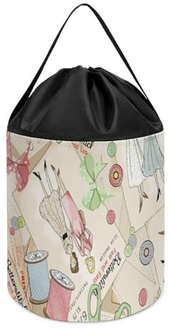 Scissors Magazine Bow Button Sewing Large Capacity Cylindrical Block Storage Bag with Drawstring