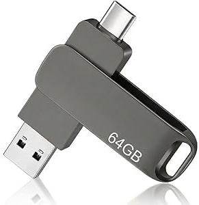 Pendrive 64 GB Memoria Flash USB 3.2 Type-C y USB Type-A Memory Stick | 64GB Memoria USB 3.2 Type-C Memory Stick para Smartphones PC Tabletas Laptop Memoria USB para Canciones / Fotos / Vídeo
