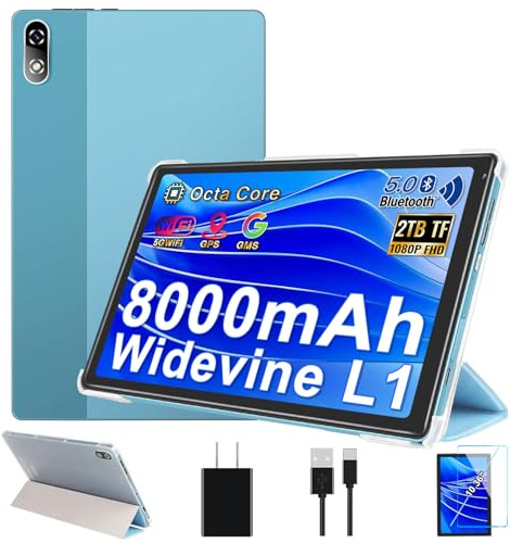 BIEGEDY Tablet 10.36 Pulgadas Pantalla 64GB ROM + TF 1TB, Tableta Octa-Core 2.0 GHz / 8000 mAh / 8MP+5MP Macro/ 1340 * 800 Pixels / 5G WiFi/GPS, Tablet Funda Protectora - Azul
