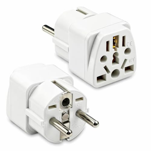 Adaptador de Viaje Universal Set 2 Enchufe USA Reino Unido Australia | Tipos A B G I a Europa, 2500W 250V 13A, carcasa ABS contactos cobre ignífugo, compacto ligero, set 2 repuesto