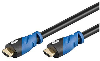Goobay Câble HDMI Premium High Speed avec Ethernet, Doré, 5 m Longueur de Câble Blue, Noir 72320
