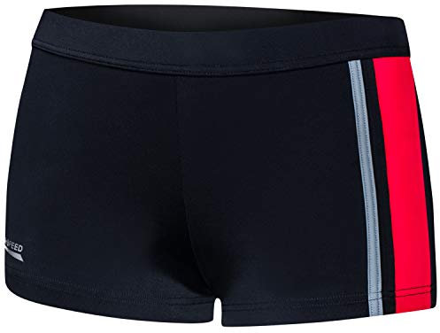 Aqua Speed Amos Costume da Bagno Corto Elastico para Uomo | Calzoncini da Bagno | UV-Protection | 08. / 13 / Nero Rosso Grigio | Taglia: S
