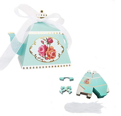 E-Goal 50PCS/Pack Mini Teapot Shape Wedding Favors Candy Boxes Gift Box Party Favor Boxes with Ribbons for Wedding, Party Decorations, Green