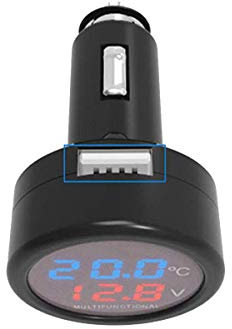 GOFORJUMP Voltmetro Digitale 3 in 1, caricabatteria da Auto USB per accendisigari con termometro 12V 24V