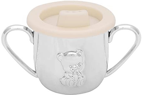 Brillibrum Design Schnabelbecher Baby versilbert anlaufgeschützt Spülmaschinenfest Trinklernbecher für Kleinkinder Geschenk-Idee Taufgeschenk mit Bärchen