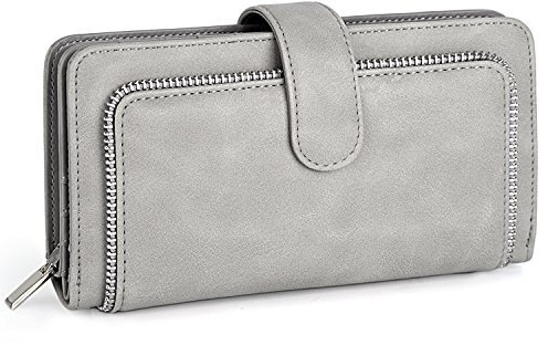 UTO Damen PU Leder Geldbörse RFID Blockierung Gross Capacity 15 Karte Slots Smartphone Halter mit Gürtel Closure 7*