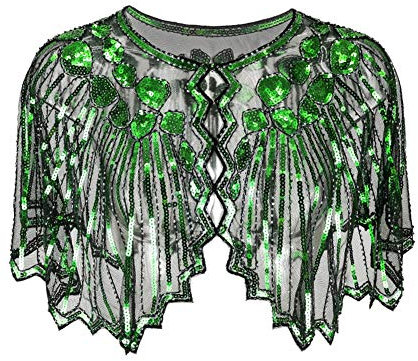 Runyue Damen Pailletten Jacke Kurze Bolero Shrug Hochzeit Elegante Blazer Grün Eine Größe