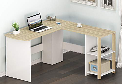 SHW L-förmiger Home-Office-Eckschreibtisch mit Holzplatte, Eiche