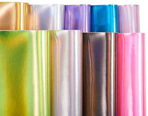 BENECREAT 9 Pack Holographisches Kunstleder (A4) (30x20cm) Wasserdichtes Lederblatt für Haarschleifen Handwerk und Taschenherstellung, 9 Farben